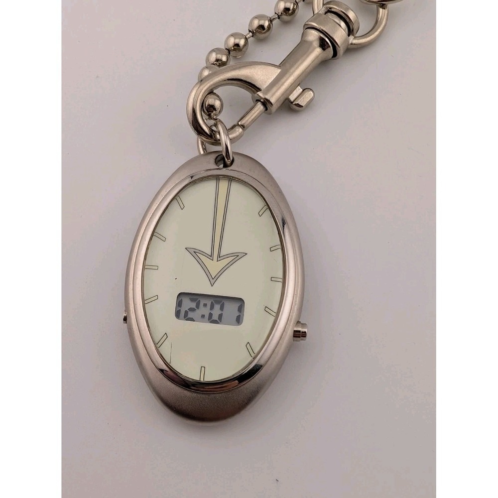 After Thoughts Oval Clip Digital Watch Arrow Dial w/ Chain New Battery